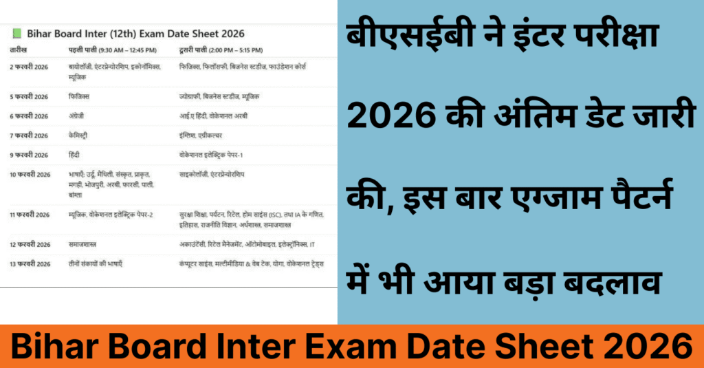 Bihar Board Inter Exam Date Sheet 2026