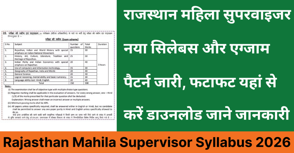 Rajasthan Mahila Supervisor Syllabus 2026